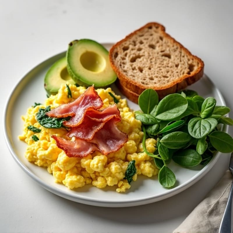 Egg White Scramble with Spinach and Turkey Bacon
