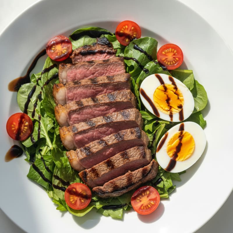 Grilled Steak Salad with Cherry Tomatoes and Mixed Greens