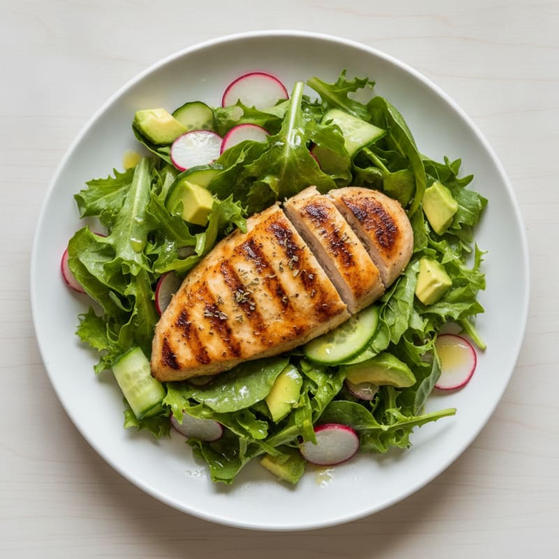 Grilled Chicken Breast with Crunchy Mixed Greens Salad