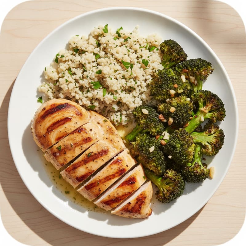 Grilled Chicken Breast with Roasted Broccoli and Quinoa