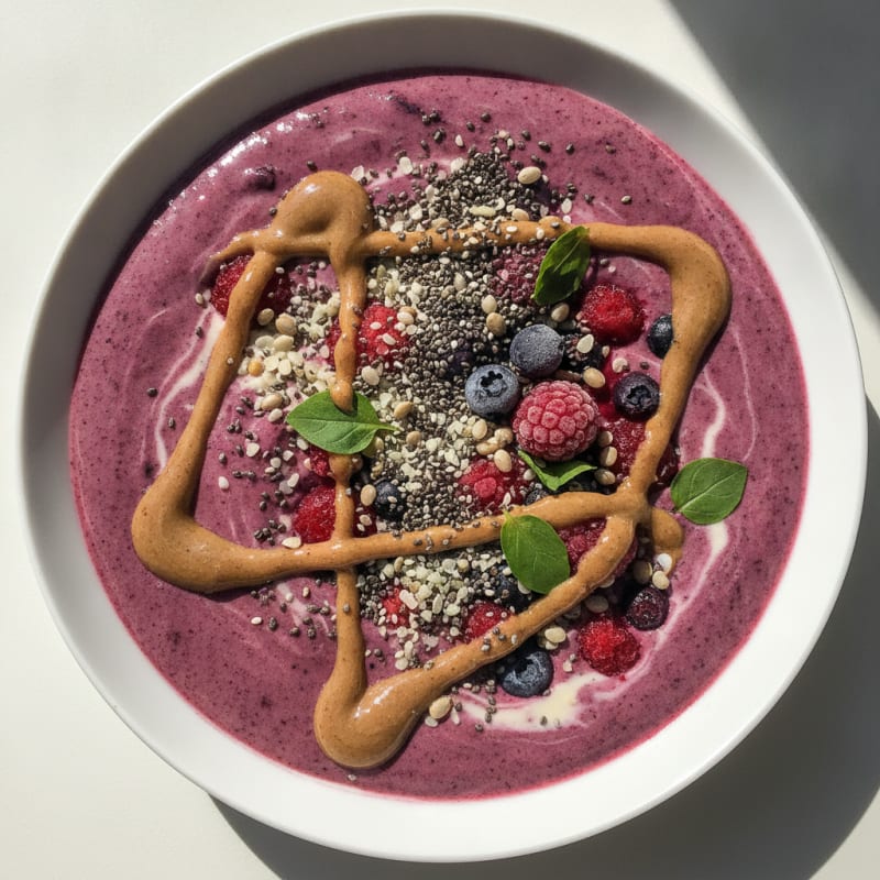 Silky Tofu Protein Smoothie Bowl with Chia and Berries