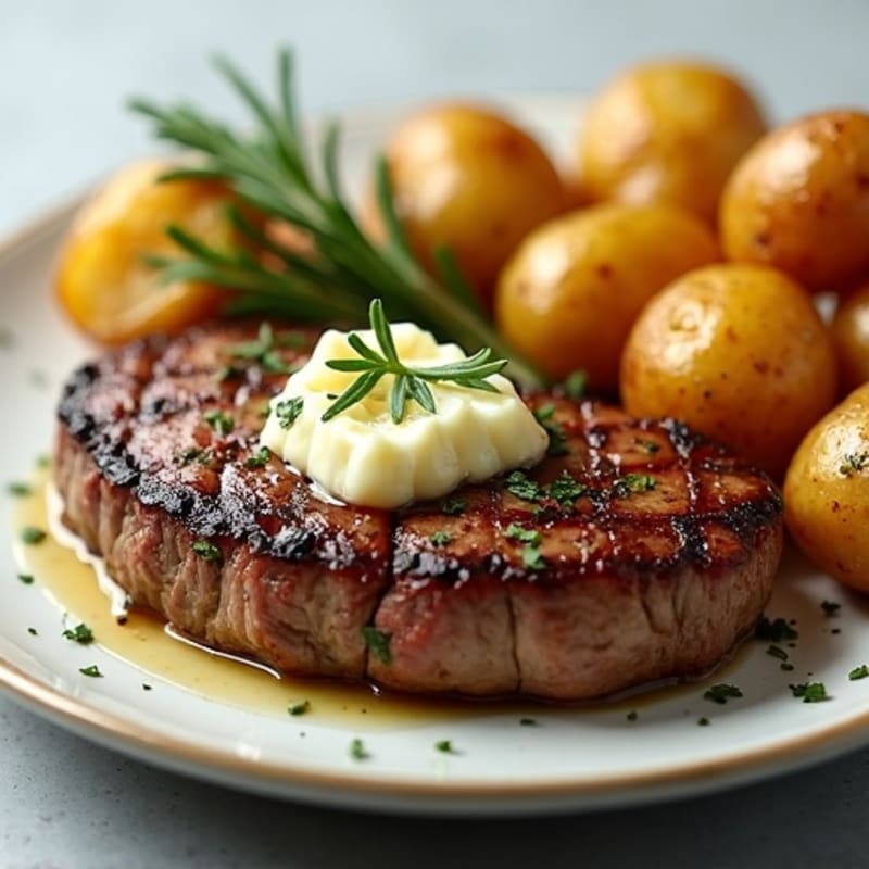 Herb-Garlic Butter Seared Steak with Roasted Baby Potatoes