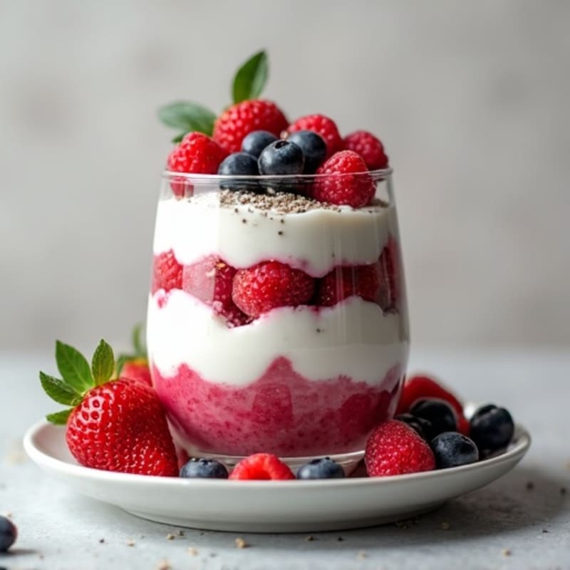 Greek Yogurt Protein Parfait with Mixed Berries and Chia Seeds