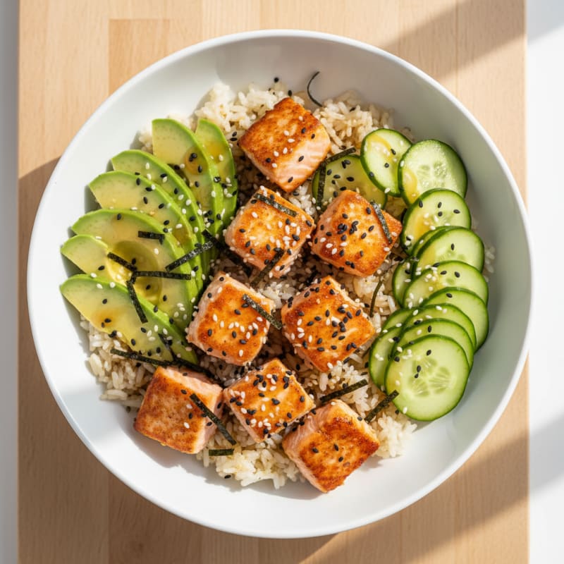Salmon Sushi Rice Bowl with Avocado