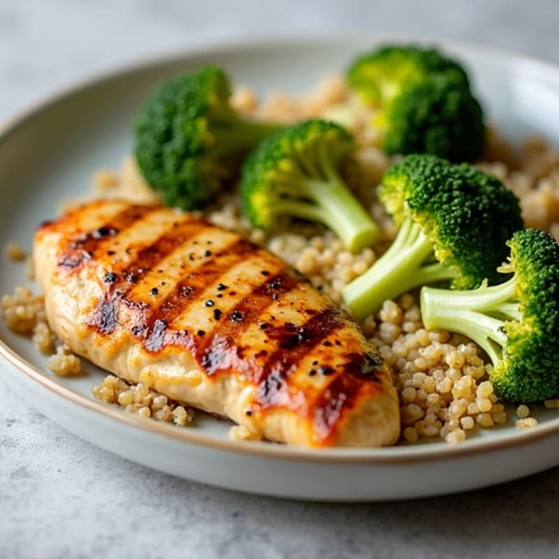 Grilled Chicken Breast with Quinoa and Roasted Broccoli