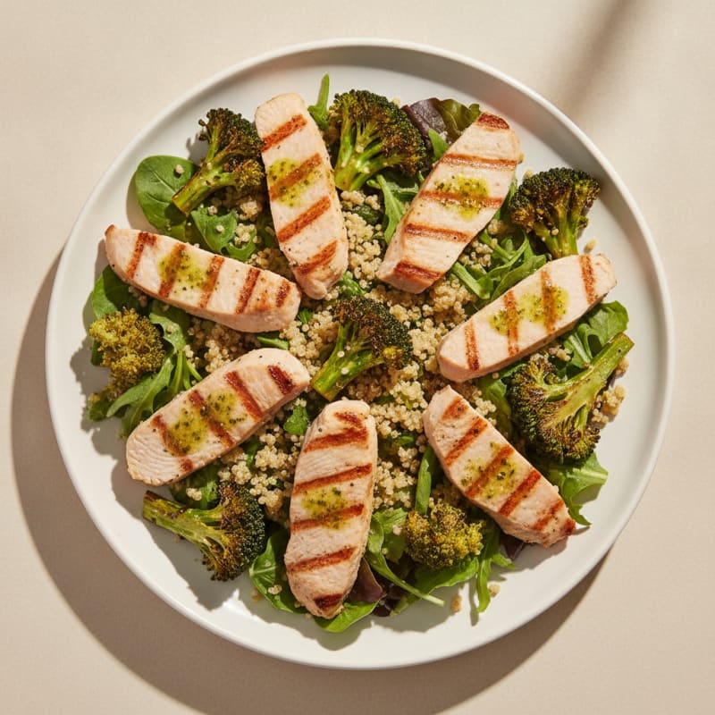 Grilled Turkey Breast Salad with Quinoa and Roasted Broccoli