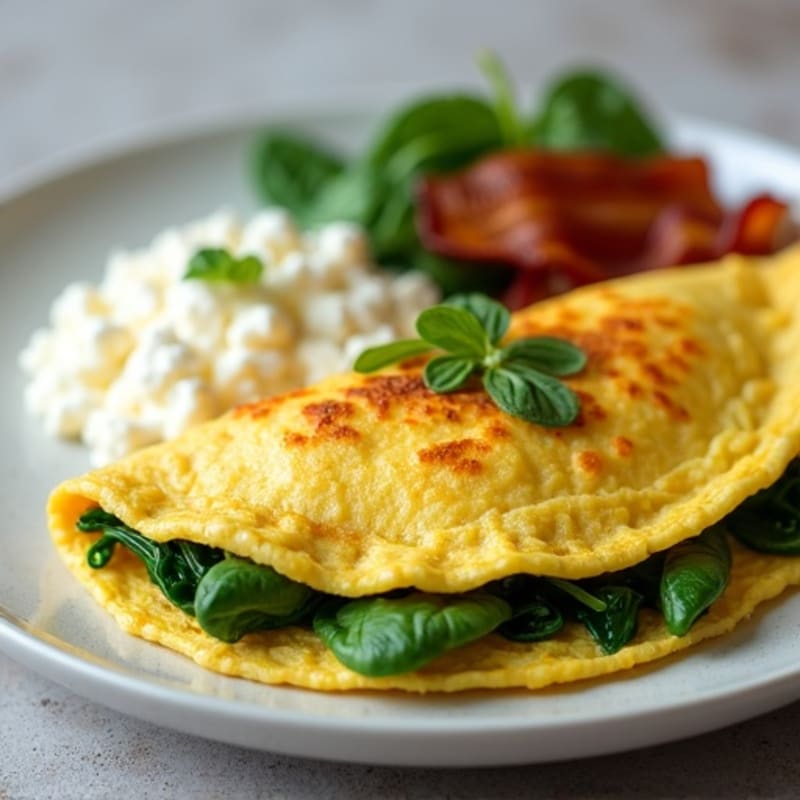 Egg White Spinach Omelet with Cottage Cheese and Turkey Bacon
