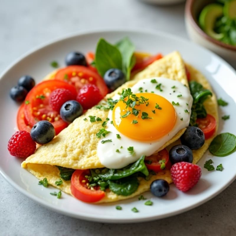 Egg White Vegetable Omelette with Cottage Cheese and Fresh Berries