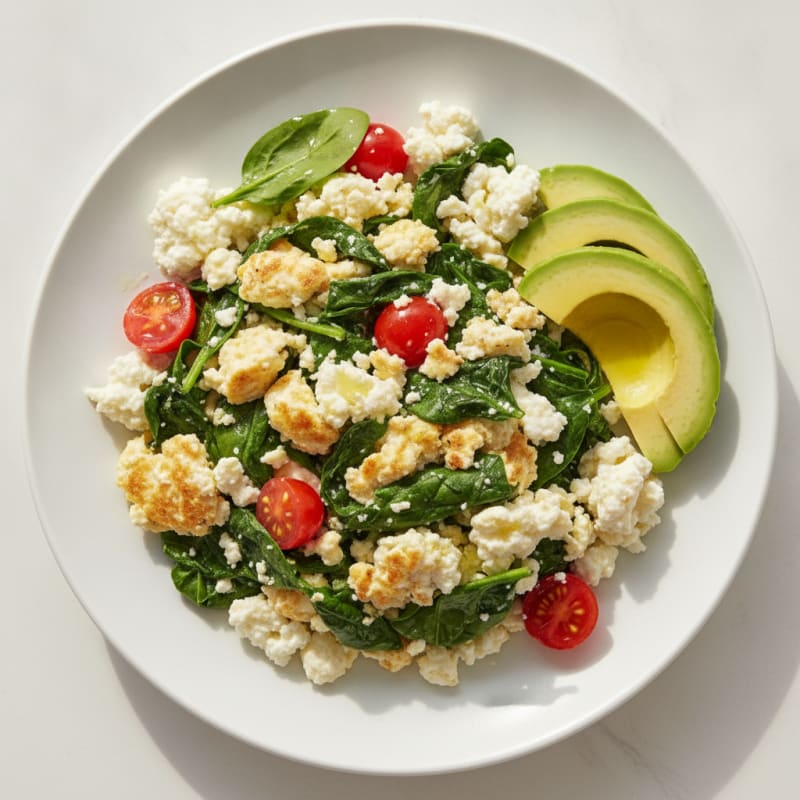 Cottage Cheese Egg White Scramble with Sautéed Spinach