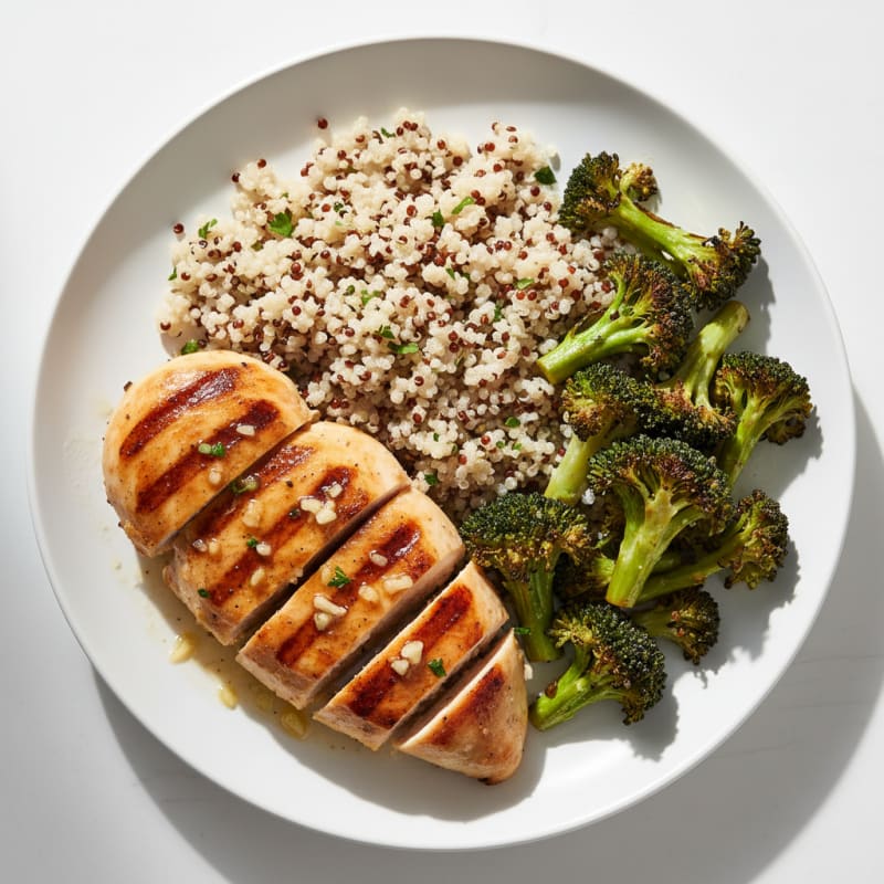 Grilled Chicken Breast with Quinoa and Roasted Broccoli