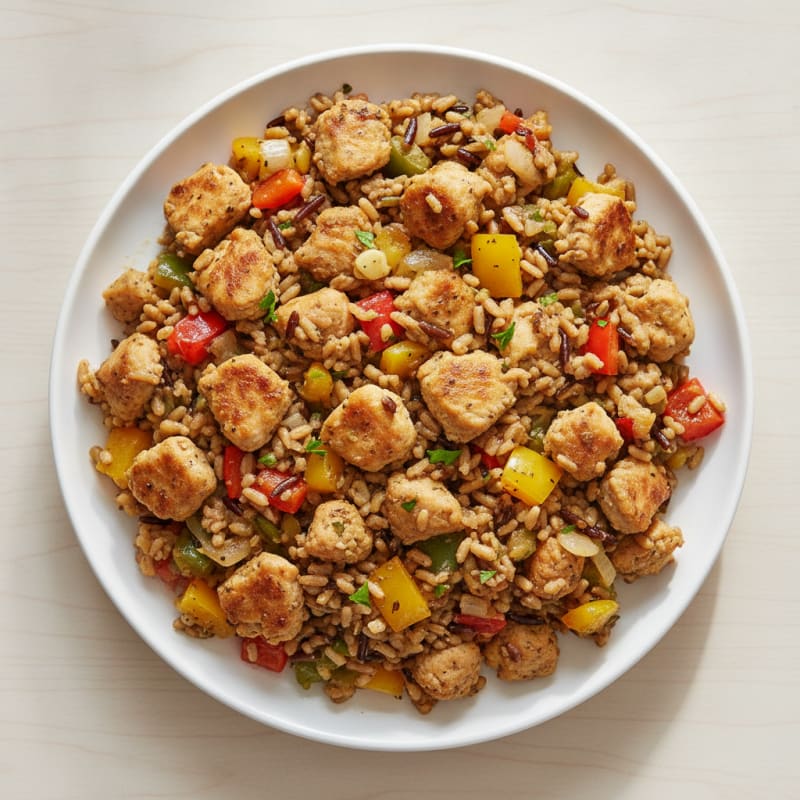 Ground Chicken Wild Rice Skillet with Bell Peppers