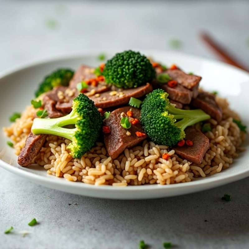 Tender Beef and Crispy Broccoli Stir-Fry with Brown Rice