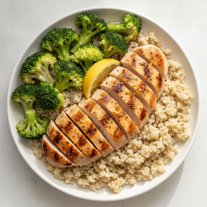 Grilled Chicken Breast with Quinoa and Steamed Broccoli