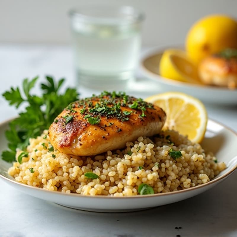 Herb-Crusted Chicken with Lemon Garlic Quinoa Rice