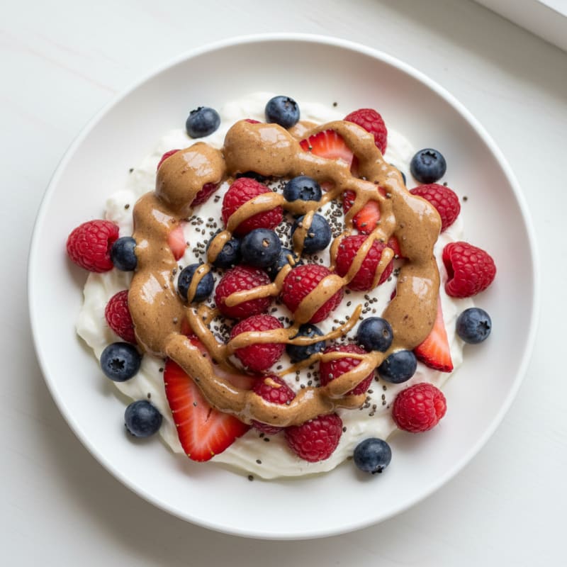 Greek Yogurt Protein Parfait with Mixed Berries and Almond Butter