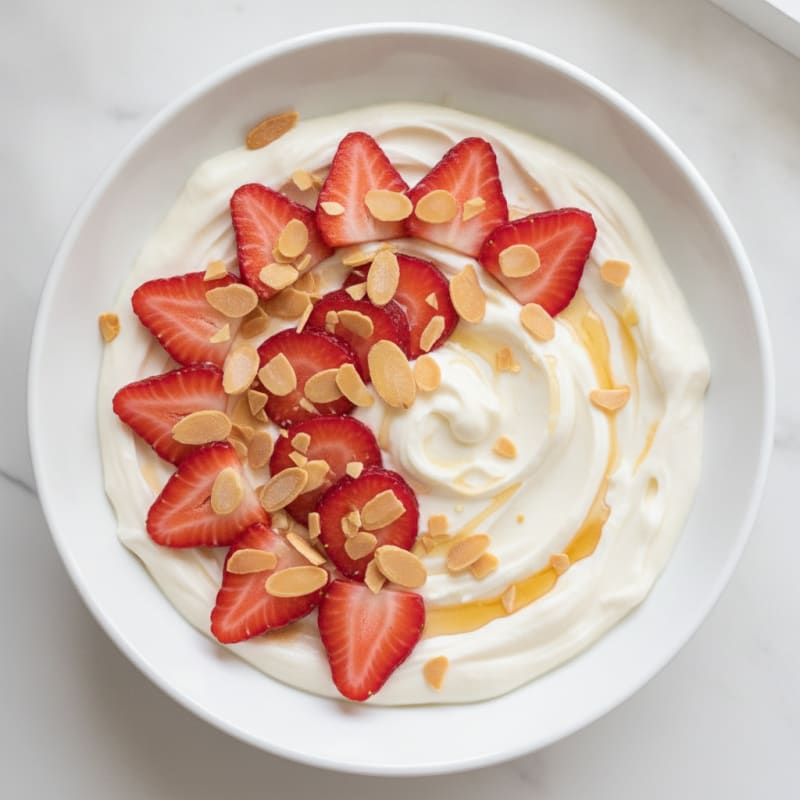 Vanilla Protein Yogurt with Sliced Strawberries