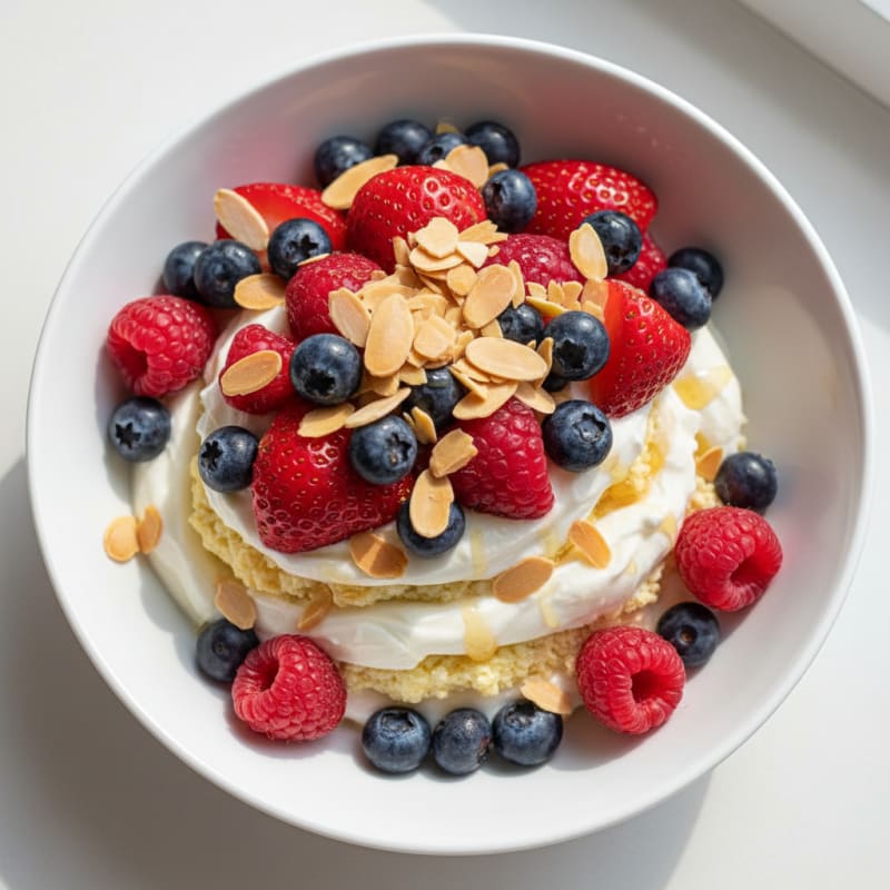 Greek Yogurt Protein Parfait with Mixed Berries and Almonds