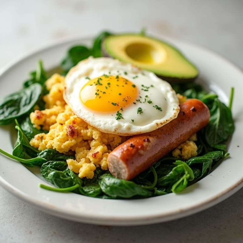 Egg White and Spinach Scramble with Turkey Sausage