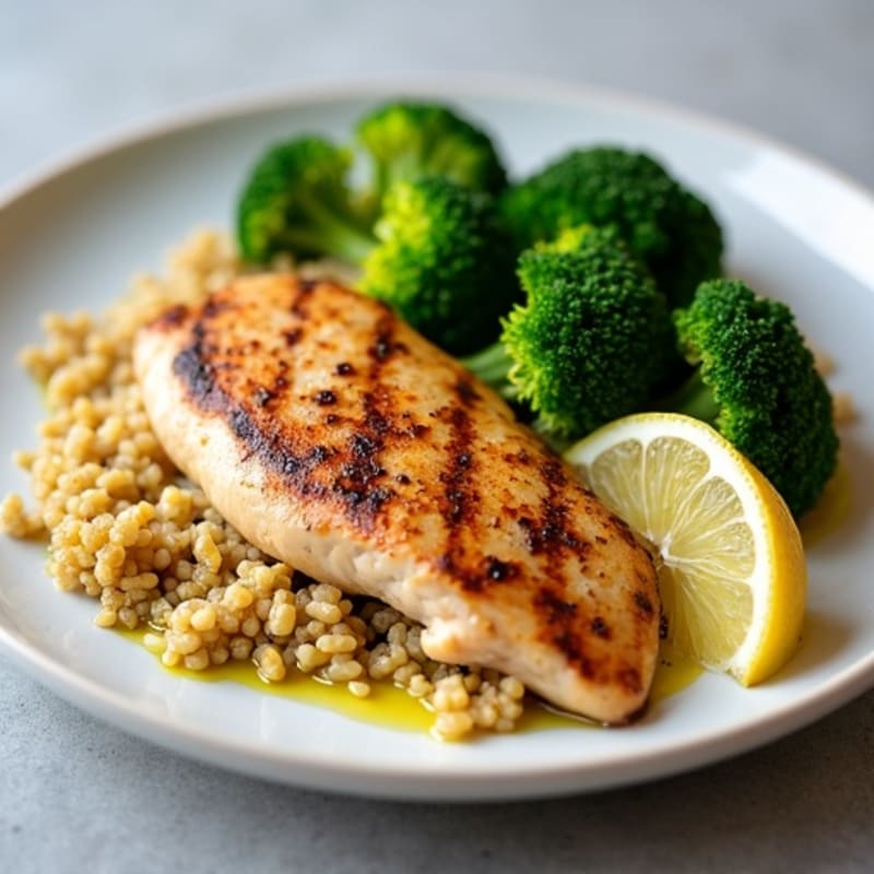 Grilled Chicken Breast with Quinoa and Roasted Broccoli