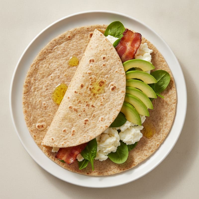 Crispy Turkey Bacon and Egg White Breakfast Burrito with Avocado