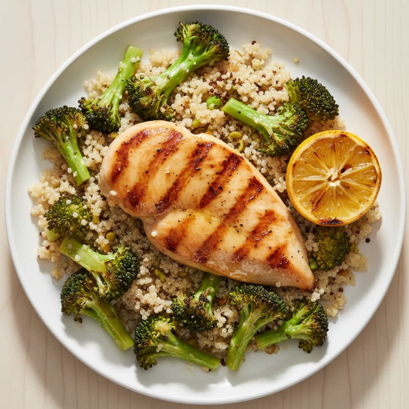 Grilled Chicken Breast with Roasted Broccoli and Quinoa