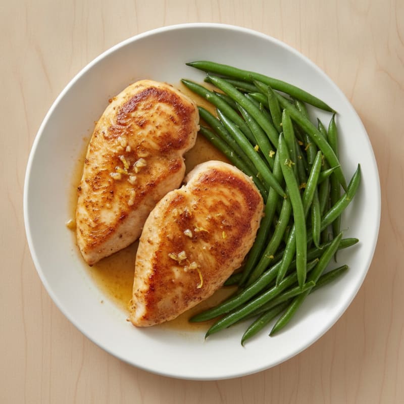 Lemon Garlic Pan Seared Chicken with Steamed Green Beans