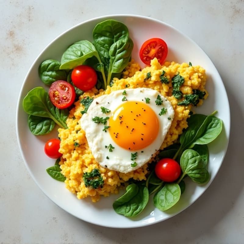 Cottage Cheese Egg Scramble with Spinach and Cherry Tomatoes