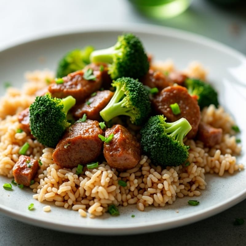Stir-Fried Lean Beef and Crispy Broccoli with Brown Rice