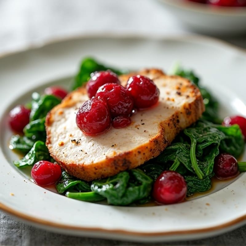 Roasted Turkey Breast with Sautéed Spinach and Cranberry Compote