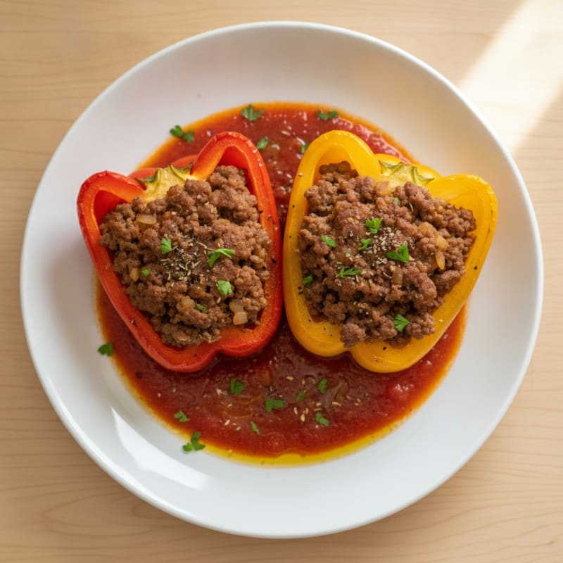 Ground Beef Stuffed Bell Peppers with Tomato Sauce