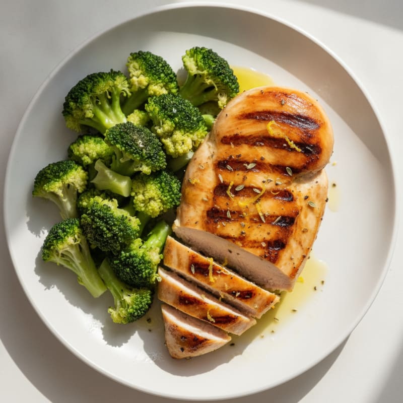 Lemon Herb Grilled Chicken Breast with Steamed Broccoli