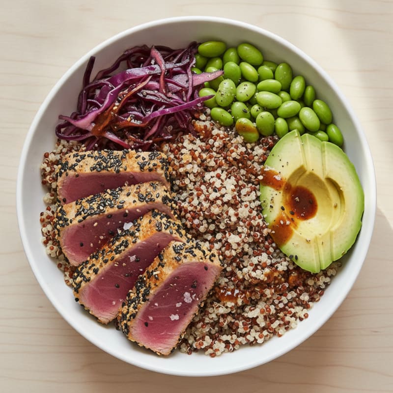 Seared Tuna Quinoa Bowl with Edamame
