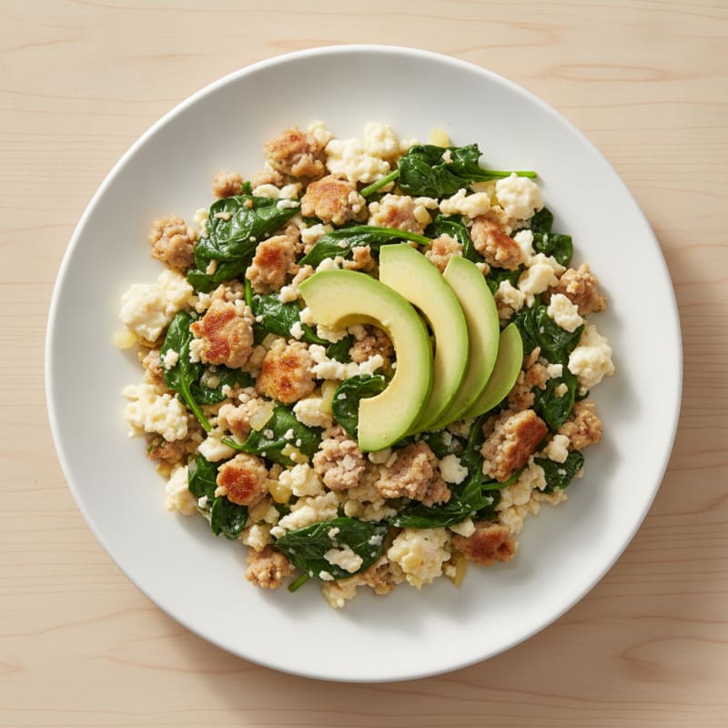 Egg White Scramble with Turkey Sausage and Spinach