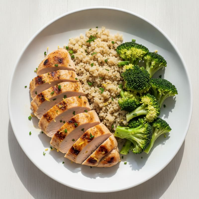 Grilled Turkey Breast with Steamed Broccoli and Quinoa