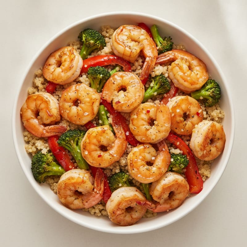 Garlic Shrimp Quinoa Bowl with Roasted Vegetables