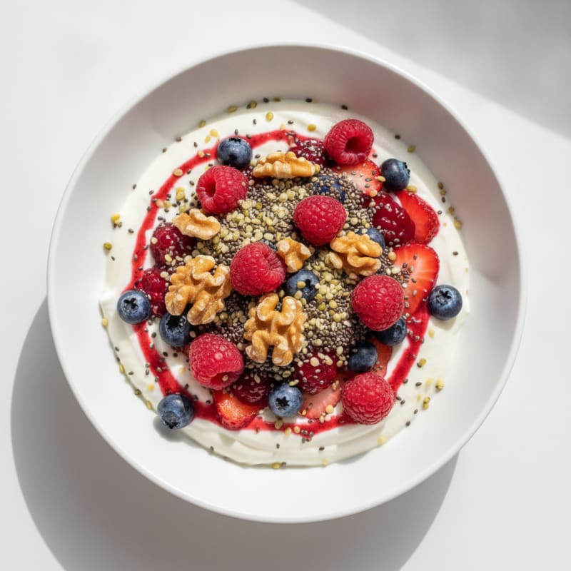 Silky Greek Yogurt Parfait with Chia, Hemp Seeds and Fresh Berries