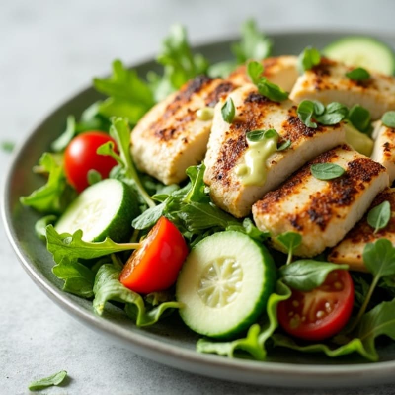 Crispy Greens and Creamy Avocado Salad with Grilled Chicken