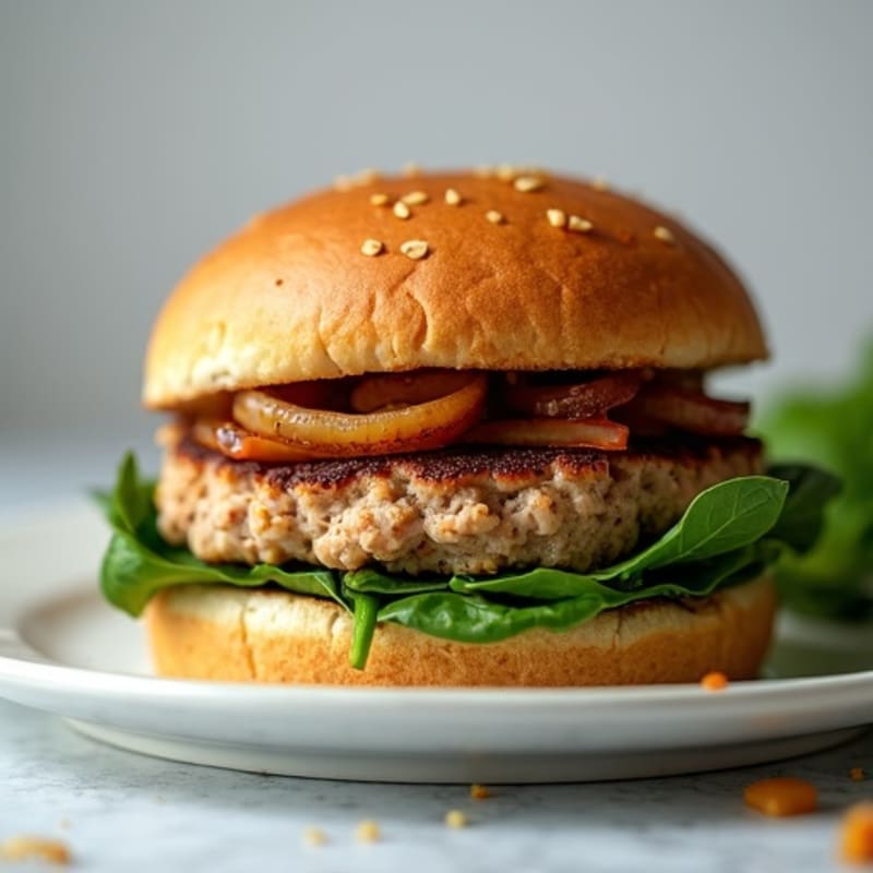 Juicy Turkey Spinach Burger with Caramelized Onions