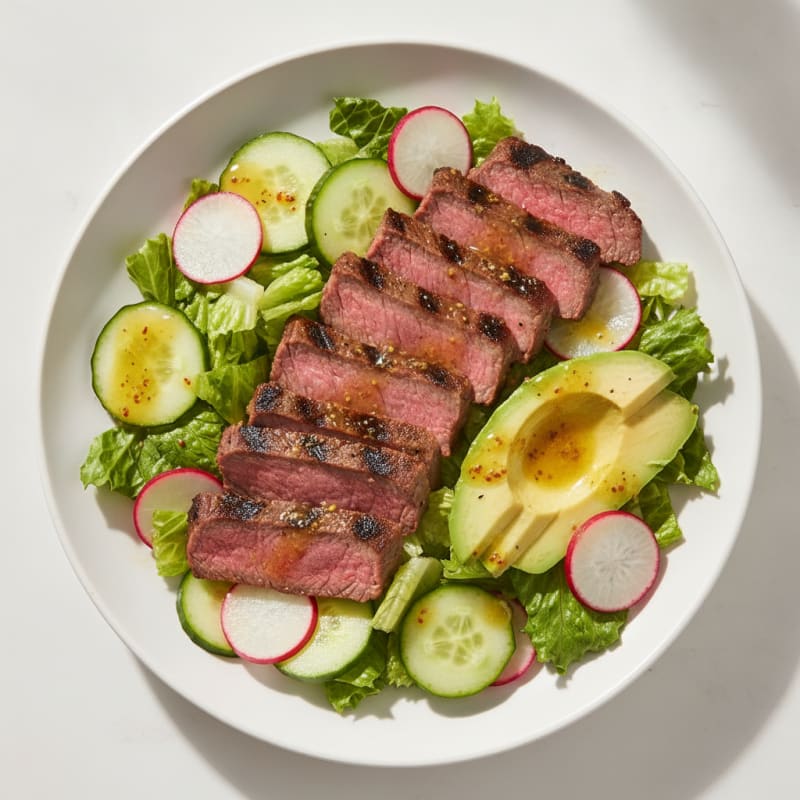 Grilled Steak Salad with Crunchy Greens and Lemon Vinaigrette