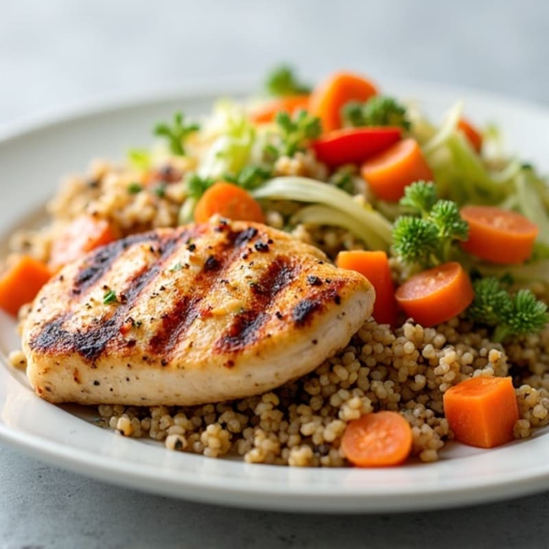 Grilled Chicken Breast with Crunchy Cabbage Slaw and Quinoa