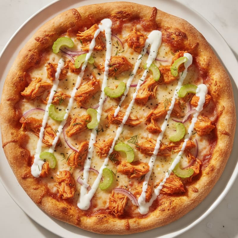 Buffalo Chicken Pizza with Ranch Drizzle