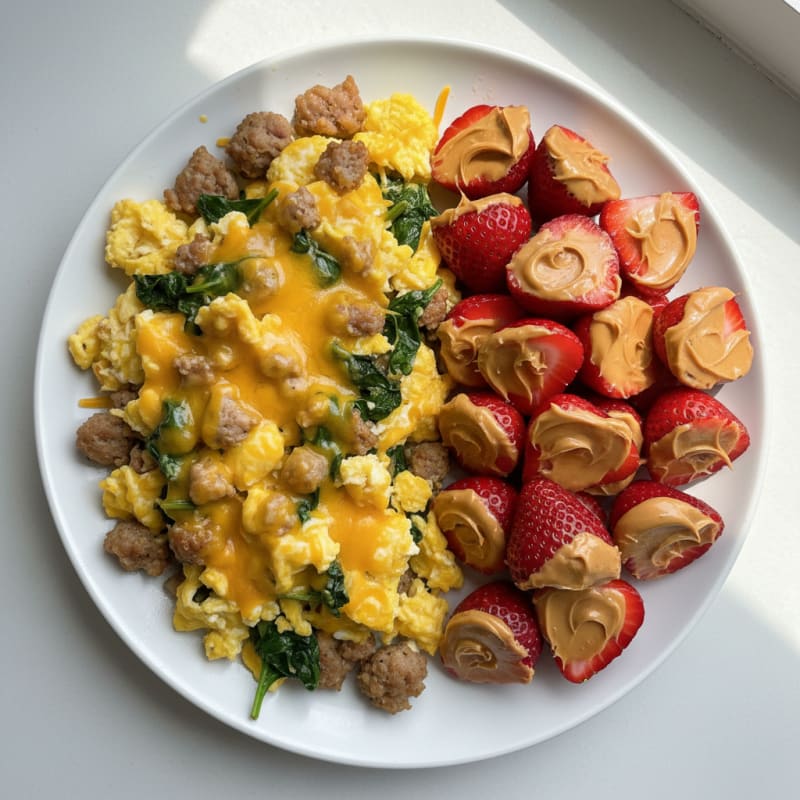 Egg and Cheese Veggie Scramble with Fresh Fruit