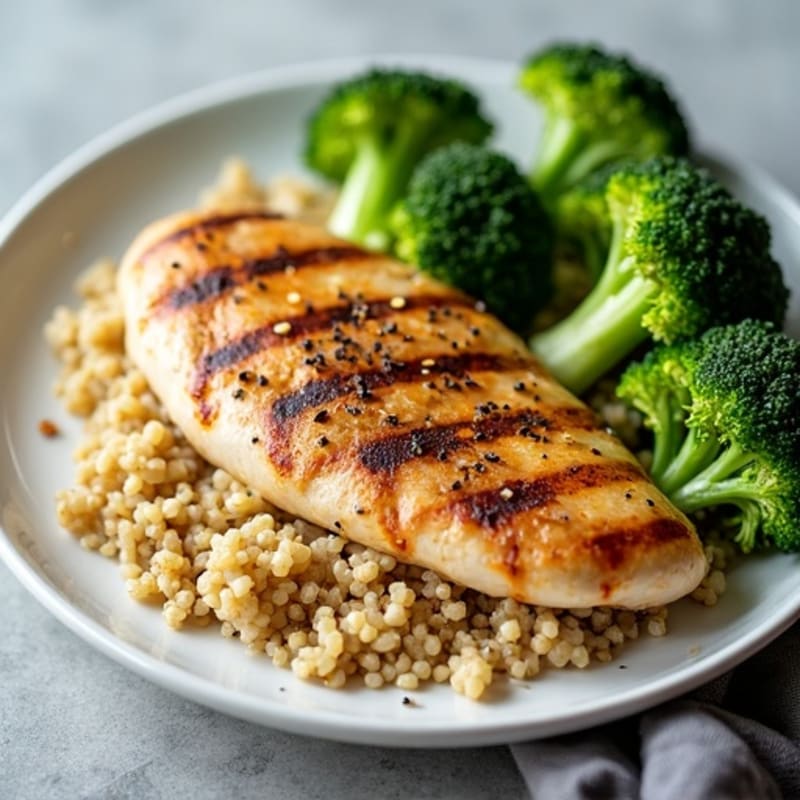 Grilled Chicken Breast with Quinoa and Roasted Broccoli