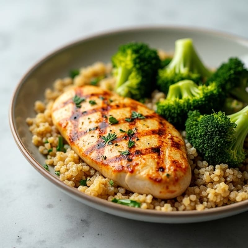 Grilled Chicken Breast with Quinoa and Roasted Broccoli