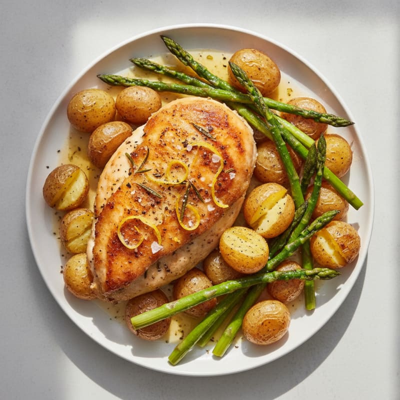 Lemon Herb Roasted Chicken with Asparagus