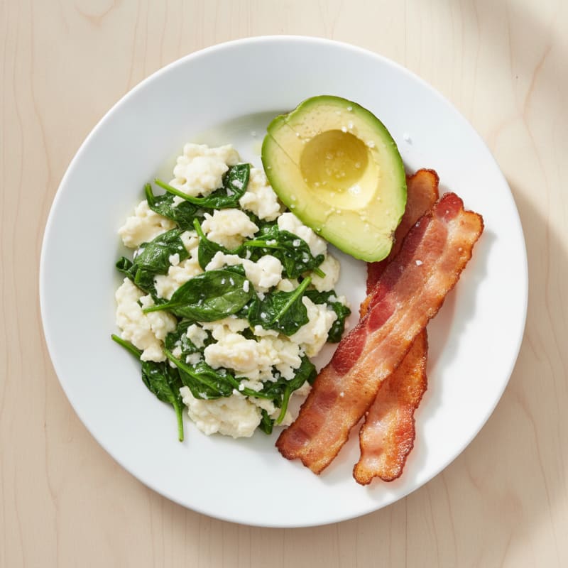 Egg White and Spinach Scramble with Turkey Bacon