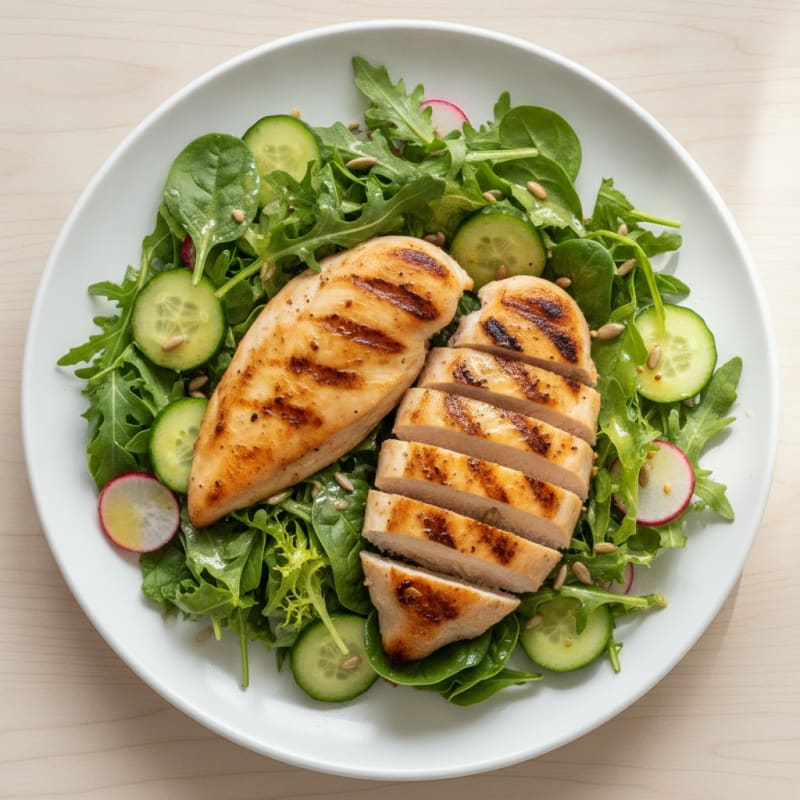 Grilled Chicken Breast with Crunchy Mixed Greens Salad