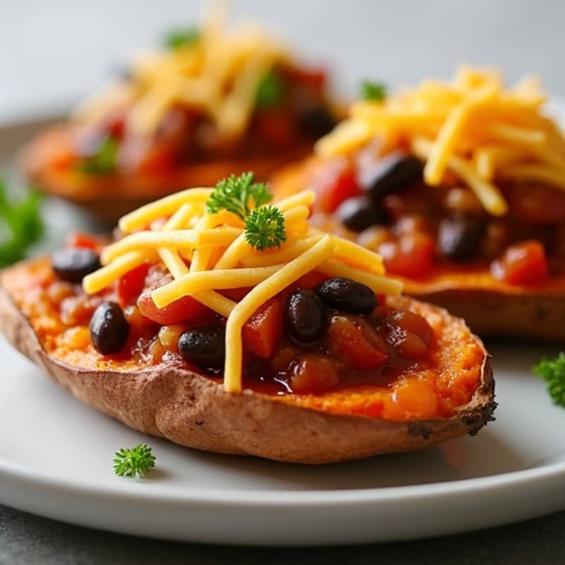 Crispy Sweet Potato Skins with Lean Turkey Chili and Melted Cheddar