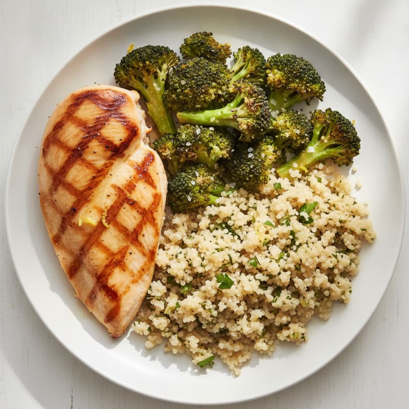 Grilled Chicken Breast with Roasted Broccoli and Quinoa