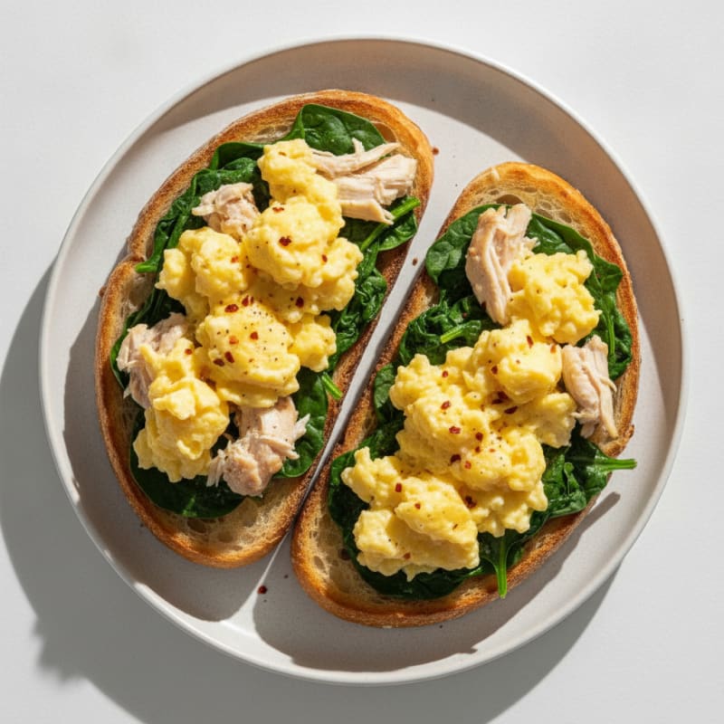 Egg and Chicken Sourdough Toast with Spinach